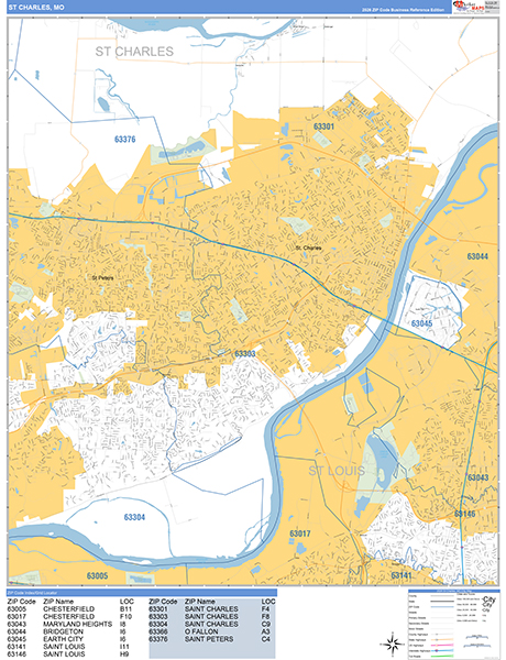 St. Charles City Wall Map Basic Style